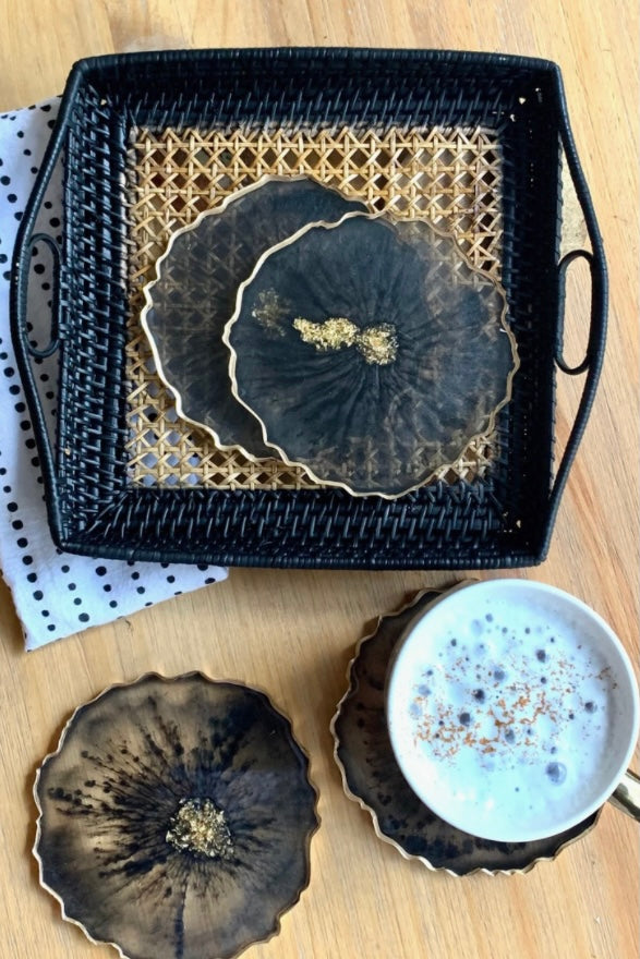Black Resin Geode Coaster Set Home available at Southern Sunday