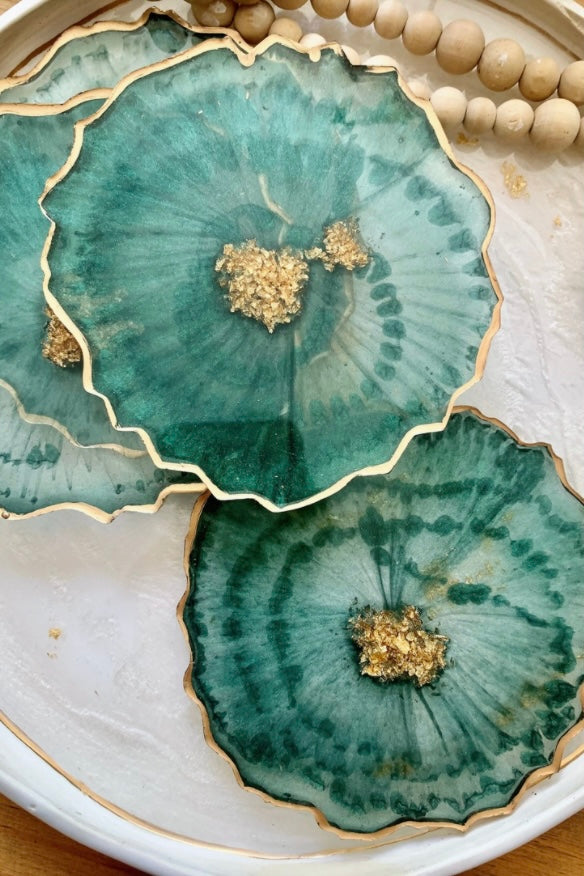 Green Resin Geode Coaster Set Home available at Southern Sunday