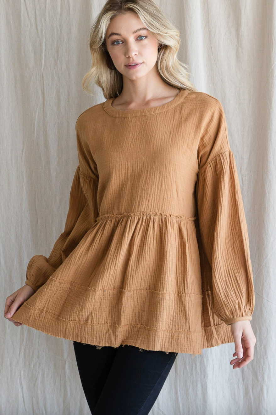 Camel Babydoll Blouse Tops available at Southern Sunday