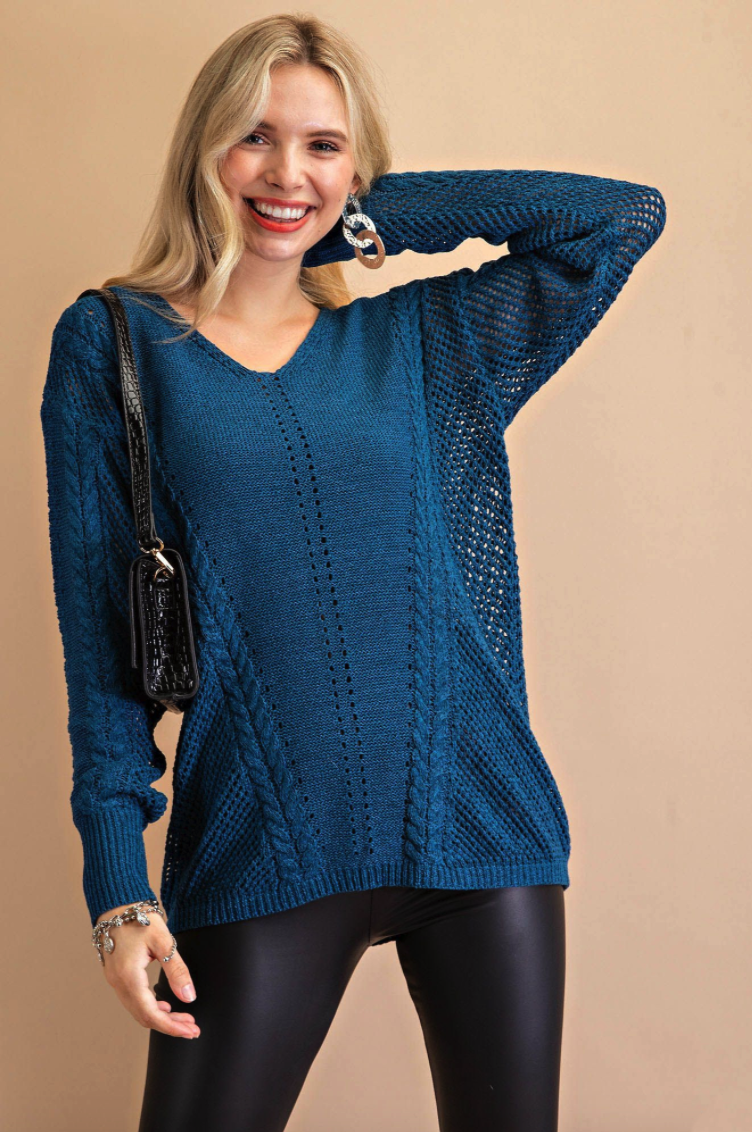 Teal Pointelle Sweater Tops available at Southern Sunday