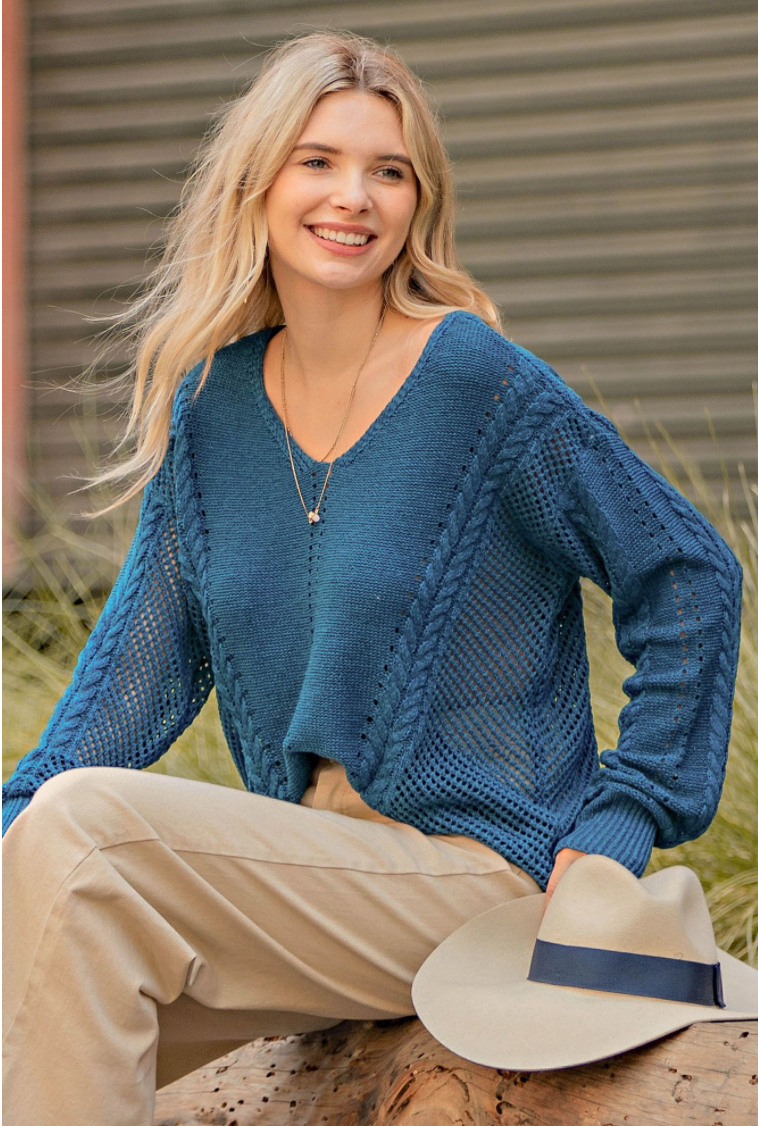 Teal Pointelle Sweater Tops available at Southern Sunday