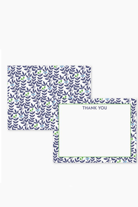 Navy Vine Thank You Boxed Flat Note Card Set Home available at Southern Sunday