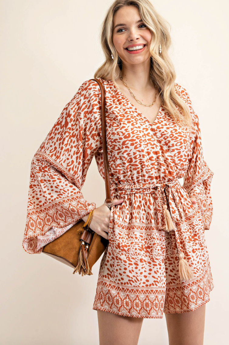 Rust Animal Print Romper Rompers available at Southern Sunday