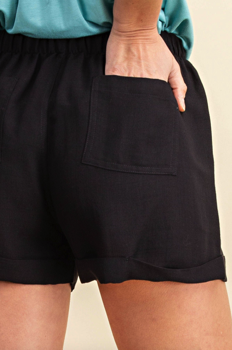 Black Linen Shorts Bottoms available at Southern Sunday