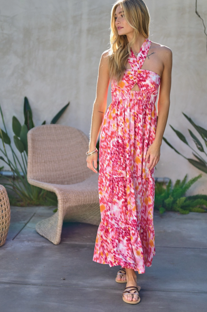 Red Tropical Halter Maxi Dress Dresses available at Southern Sunday