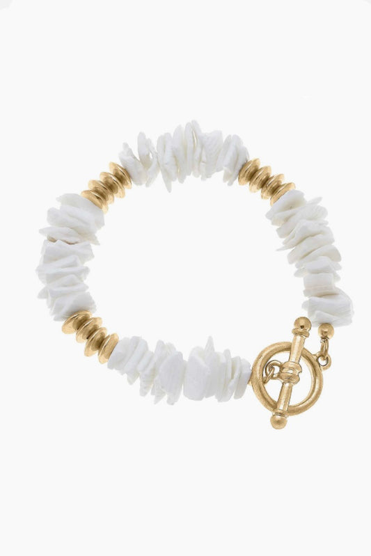White Beaded Shell Bracelet Jewelry available at Southern Sunday