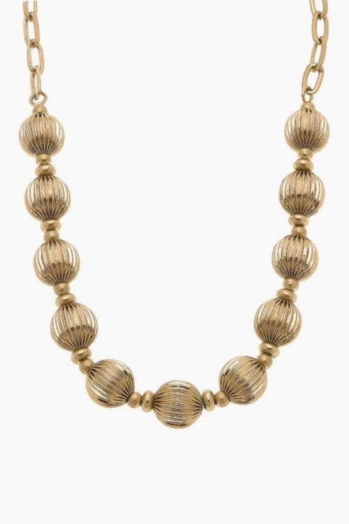 Gold Ribbed Bead Necklace Jewelry available at Southern Sunday