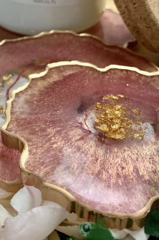 Rose Resin Geode Coaster Set Home available at Southern Sunday