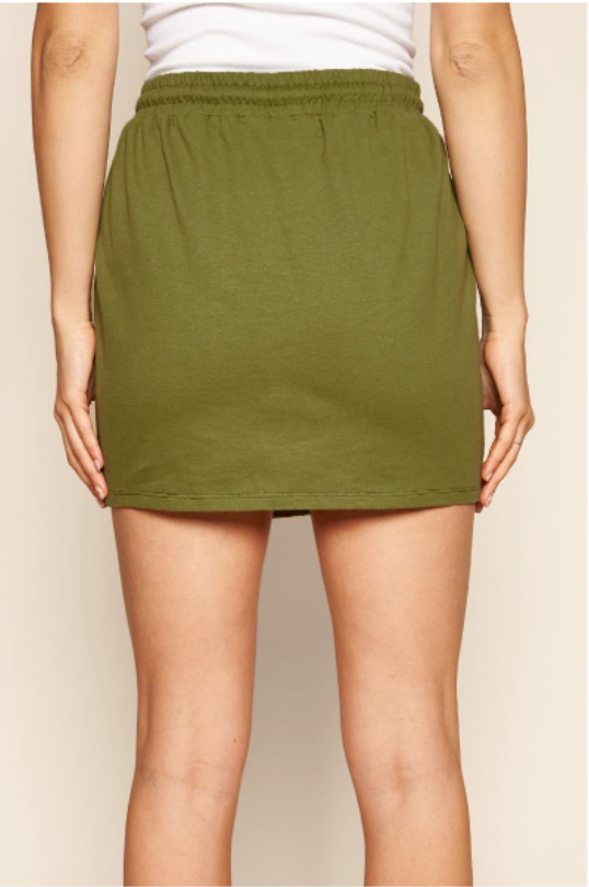 Olive Terry Drawstring Skirt Bottoms available at Southern Sunday