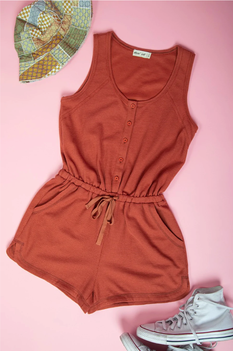 Rust Drawstring Romper Rompers available at Southern Sunday