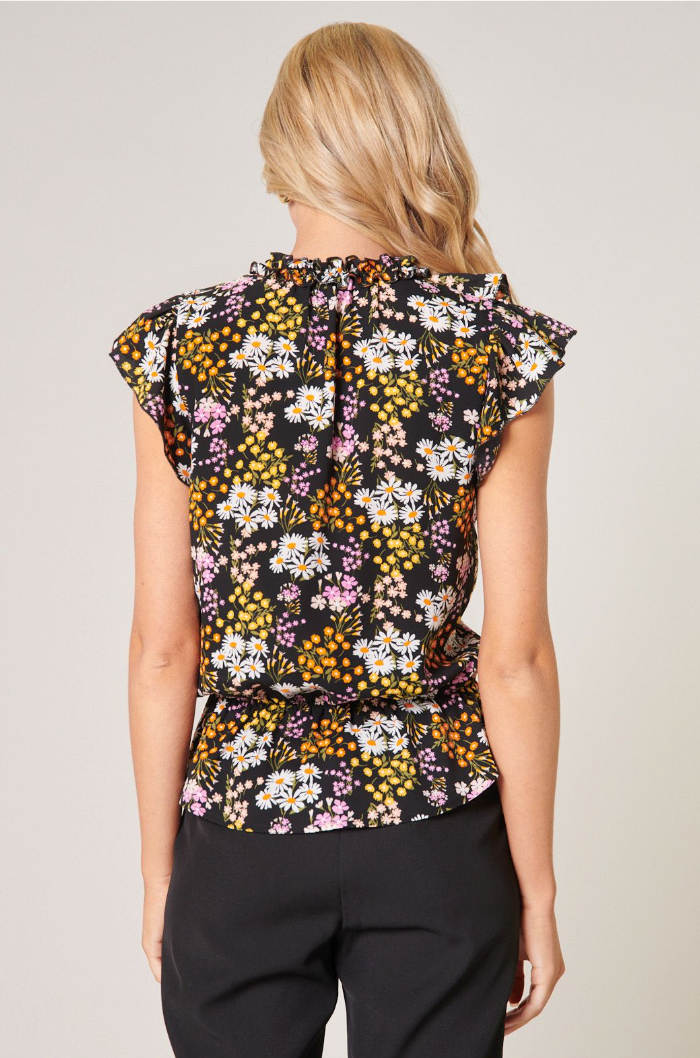 Black Floral Ruffle Blouse Tops available at Southern Sunday