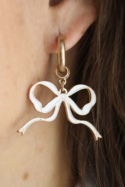 White Bow Enamel Earring Jewelry available at Southern Sunday