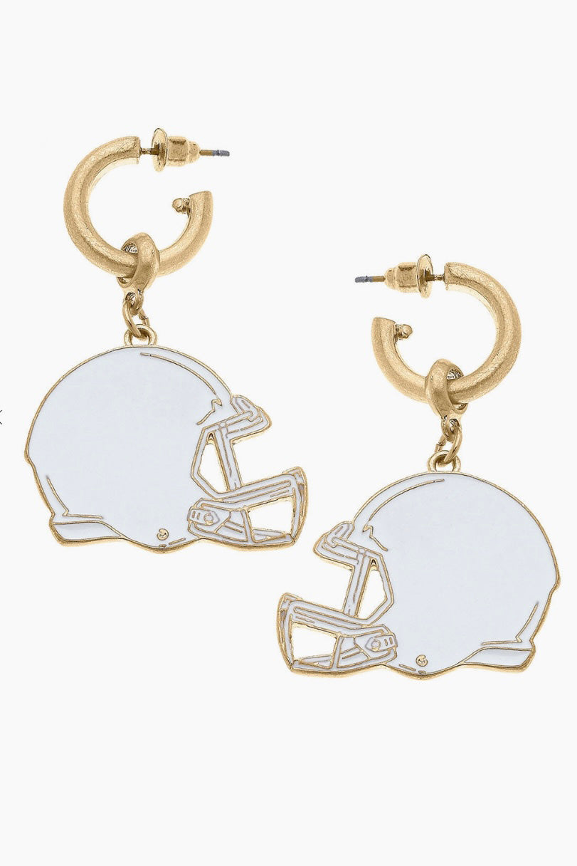 White Football Helmet Game Day Earring Jewelry available at Southern Sunday