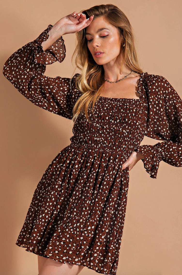 Brown Ruched Front Animal Print Dress Dresses available at Southern Sunday