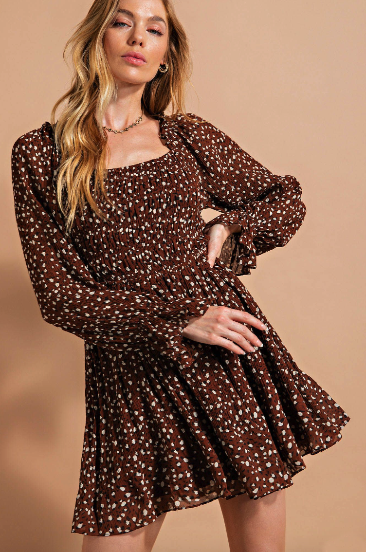 Brown Ruched Front Animal Print Dress Dresses available at Southern Sunday