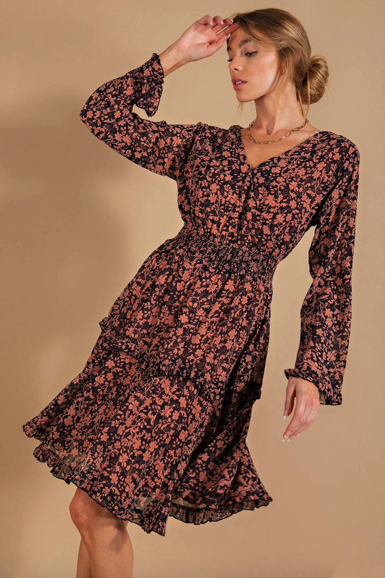 Eggplant Tiered Floral Dress Dresses available at Southern Sunday