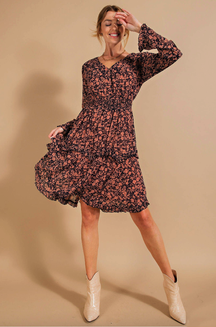 Eggplant Tiered Floral Dress Dresses available at Southern Sunday